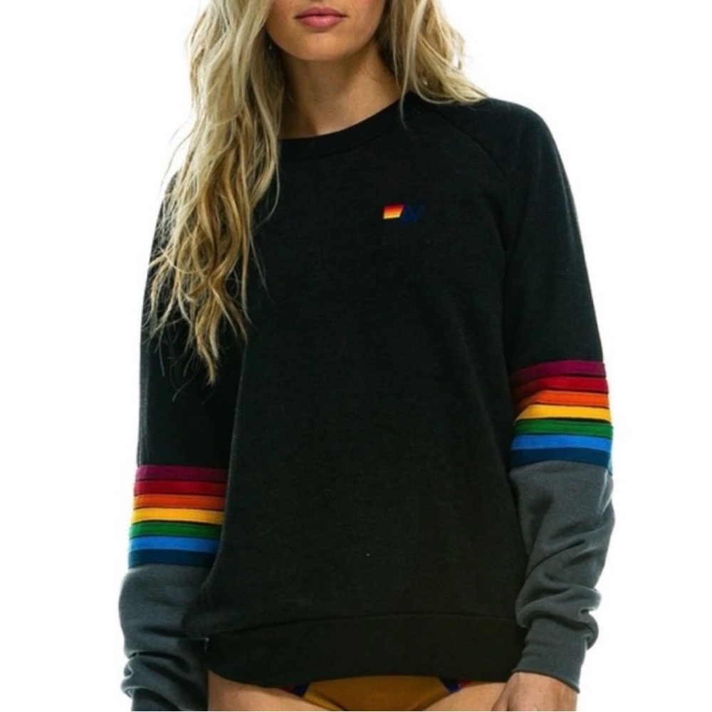 Women's Aviator Nation Rainbow Stitch Sleeve Sweatshirt Size XS